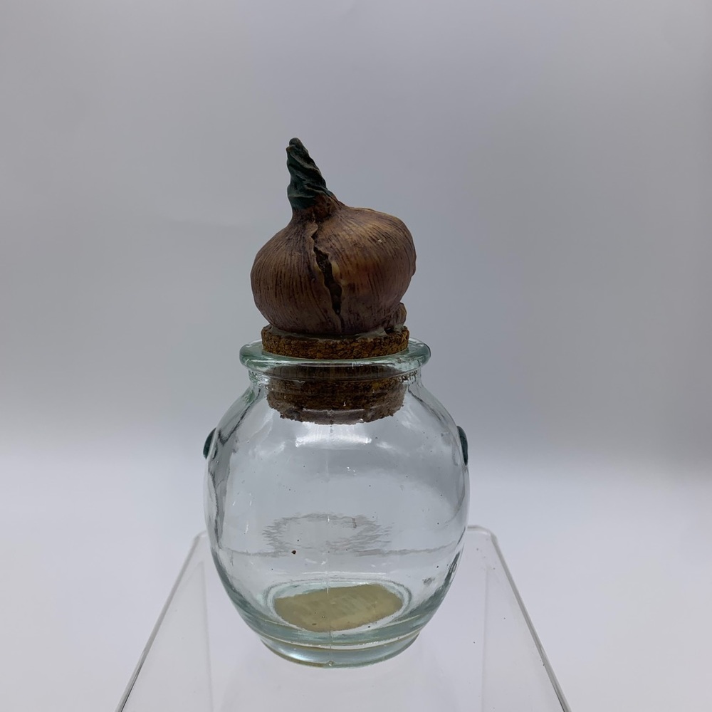 Vintage Blown Glass Collectors Spice /Herb Jar With Garlic Top & Cork Mexico